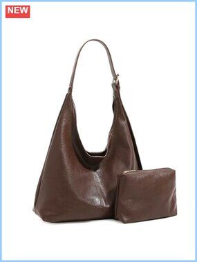 Hobo Bag Retro PU Leather Slouchy Crossbody Handbag 2PC Set